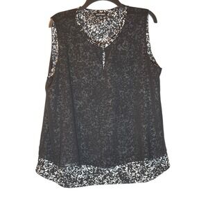 Ellen Tracy Black & White Floral Sleeveless Blouse Top Plus Size‎ XL